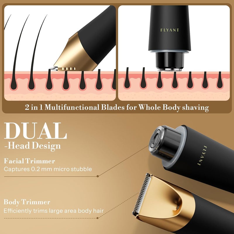 Flyant Bikini Trimmer for Women, 2 in 1 Electric Shaver for Women, Pubic Hair Trimmer Waterproof IPX7 with LED, Bikini Razor for Leg Arm Underarm Bikini Area, Christmas Gifts for Her - Black Gold - Image 2